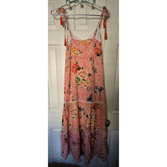 New Farm Rio for Anthropologie Verbena Midi Dress $198 X-SMALL Red Motif Floral - Picture 7 of 8